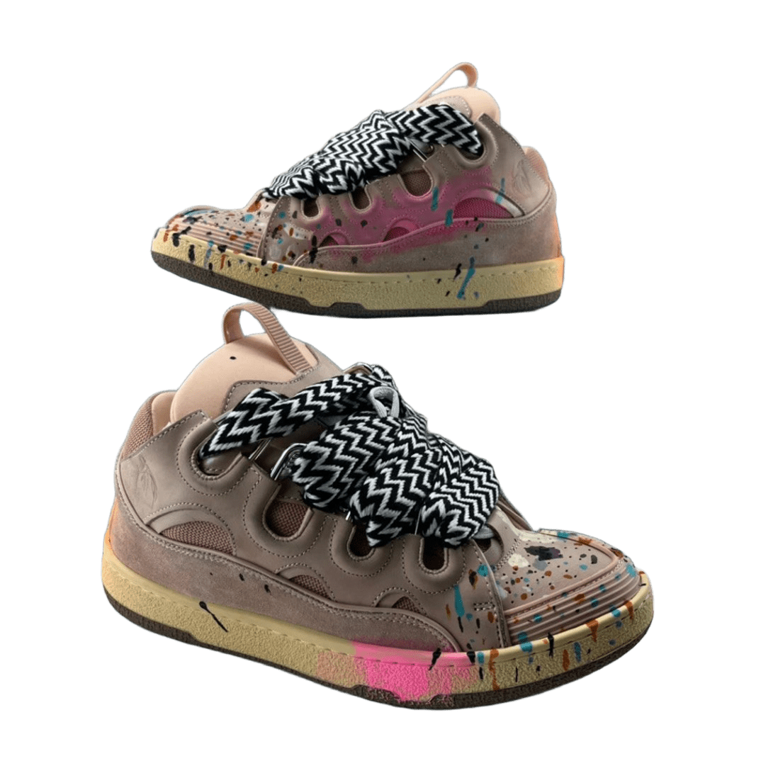 Lanvin Light Brown Splatter Casual Shoes Suede Mesh Unisex