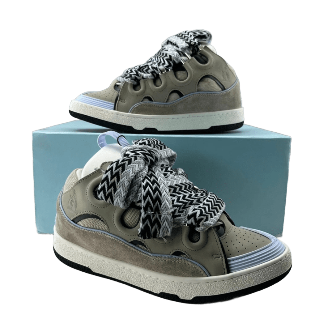 Lanvin Light Grey Khaki Leather Suede Casual Shoes