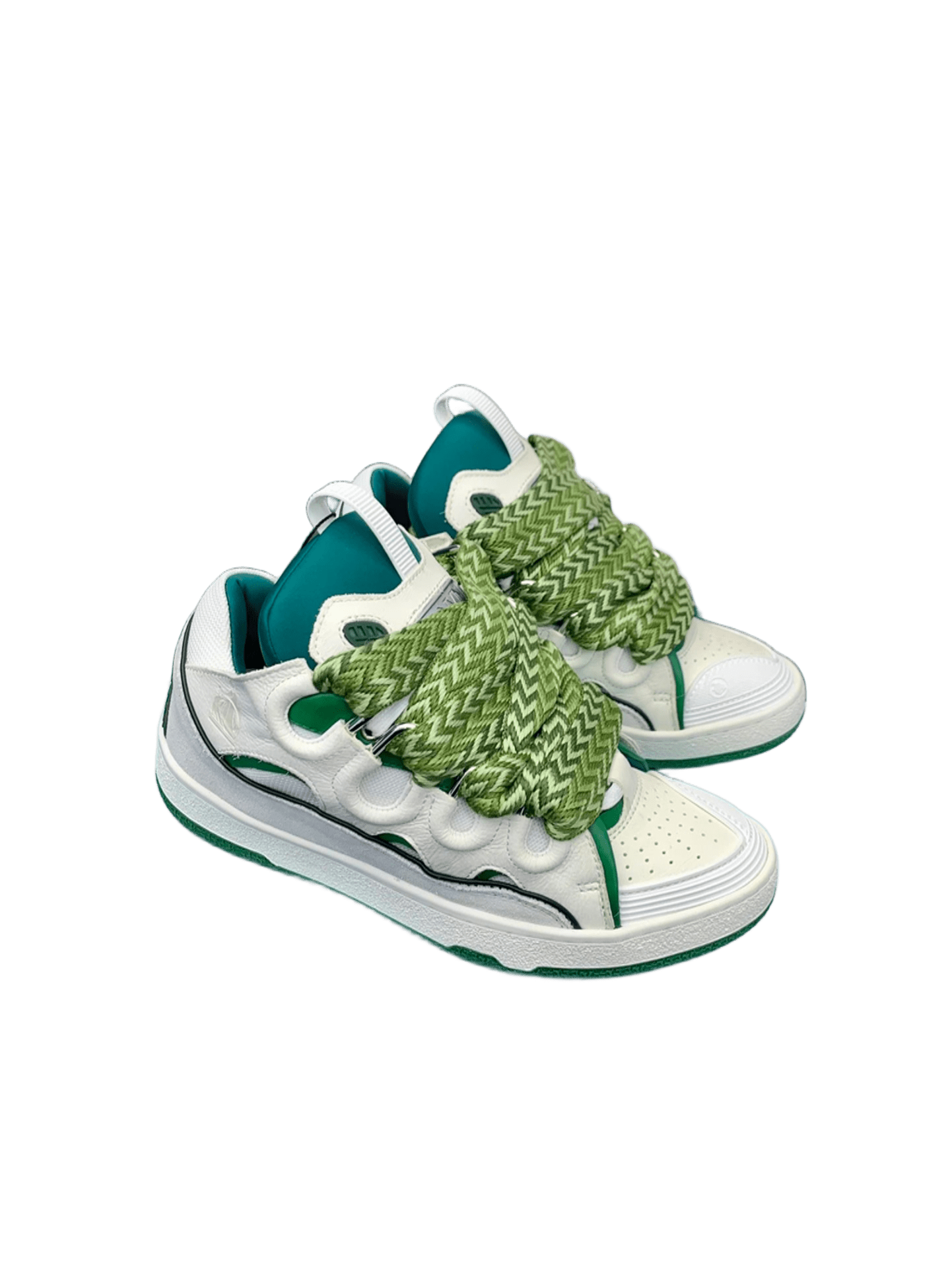 Lanvin White Green Leather Casual Sneakers Unisex