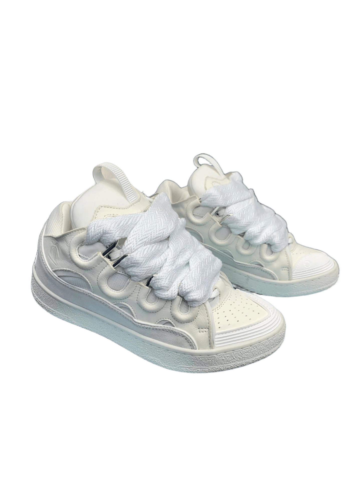 Lanvin White Leather Embossed Platform Sneakers