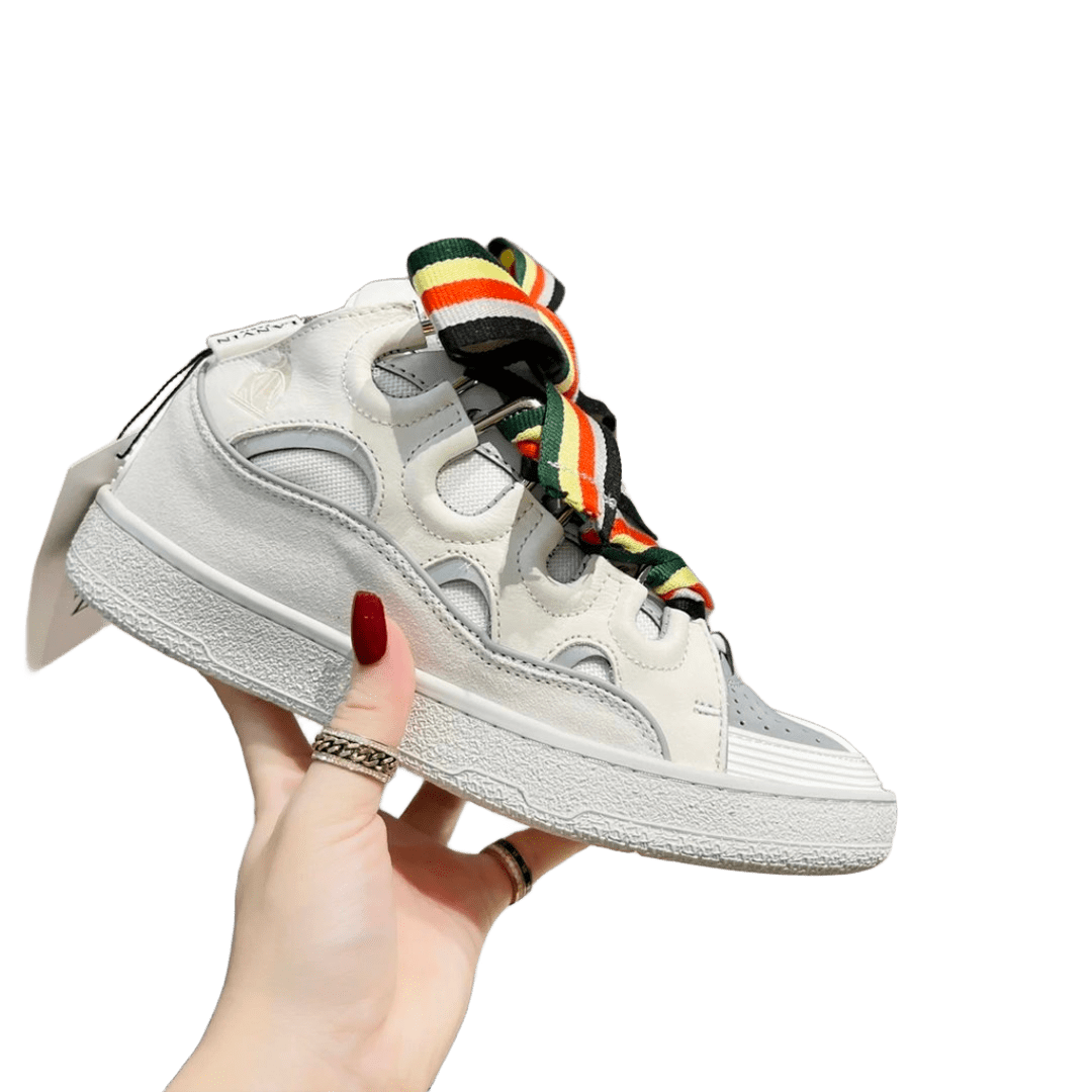 Lanvin White Leather Mesh High-Top Sneakers