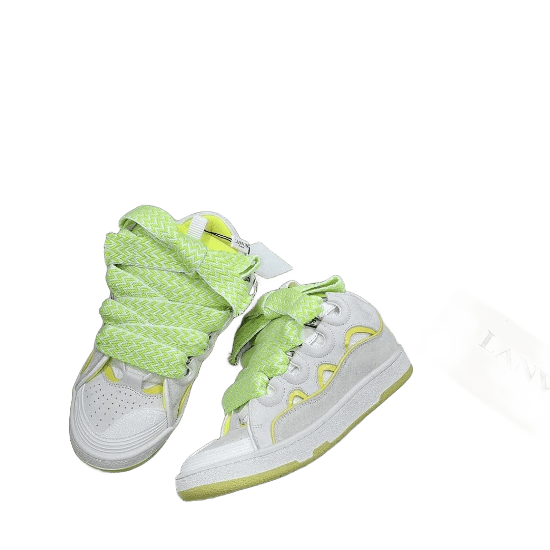 Lanvin White Leather Platform Sneakers Green Yellow