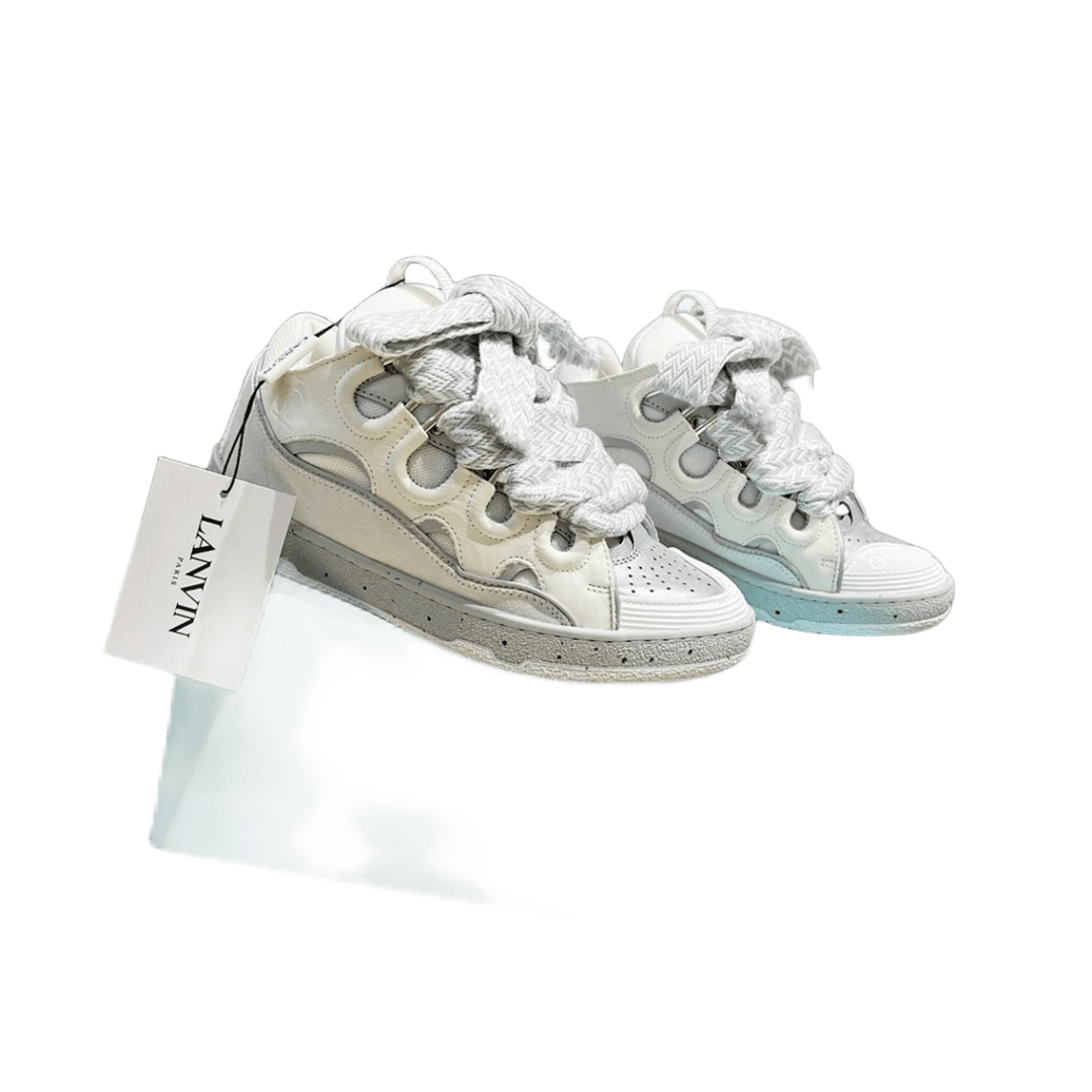 Lanvin White Light Grey Mesh Leather Casual Sneakers