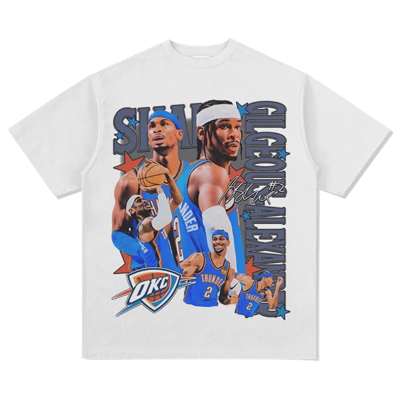 Loose Cotton Basketball Tee: OKC Star Print, Unisex Street Style