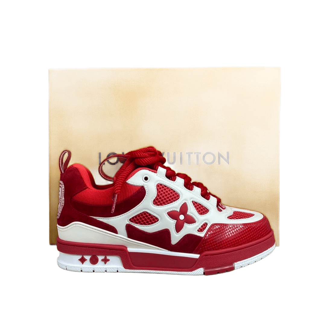 Louis Vuitton Trainer Red White Sneakers With Four-Leaf Clover Logo