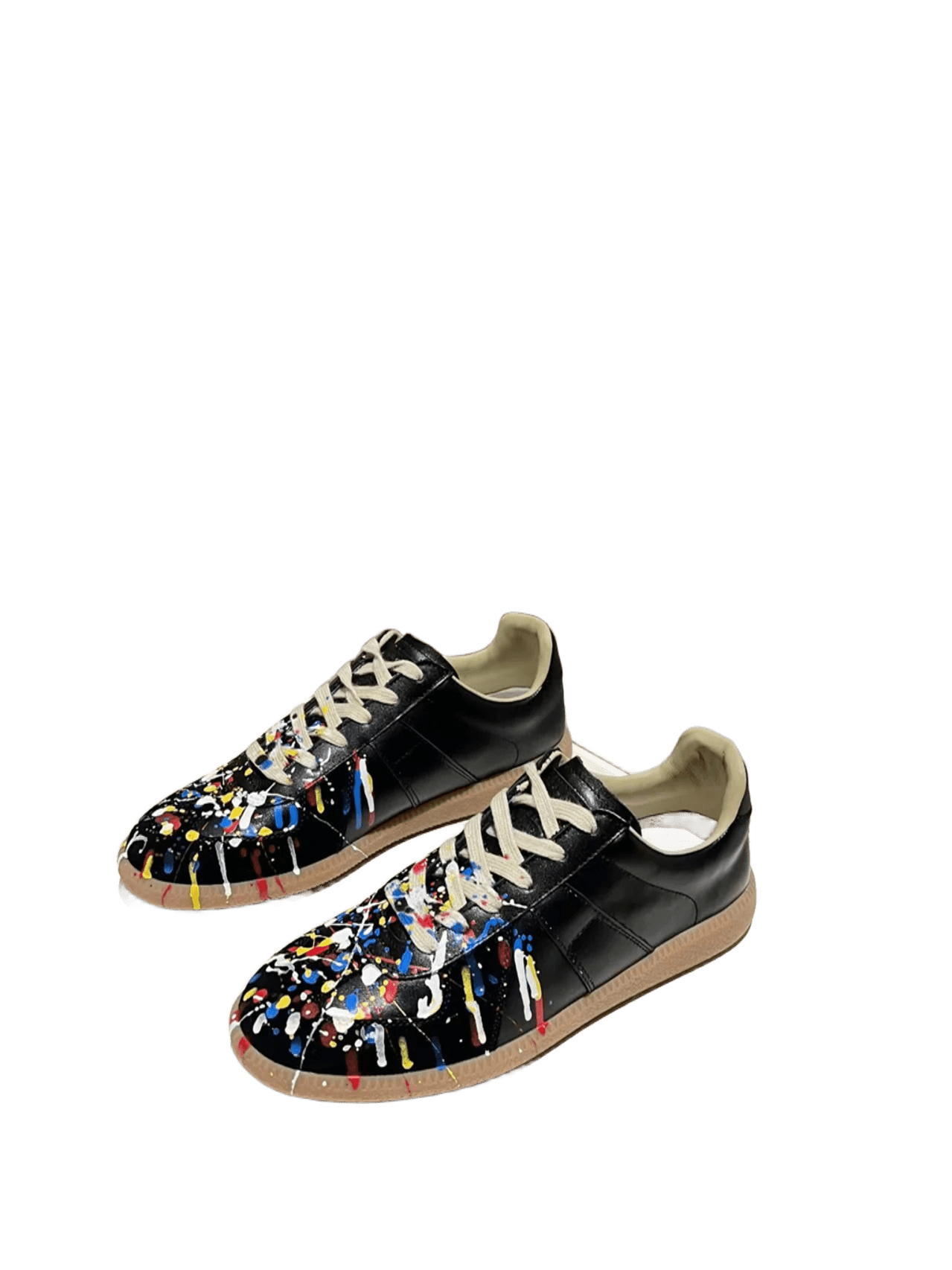 Maison Margiela Black Leather Splatter Paint Retro Sneakers