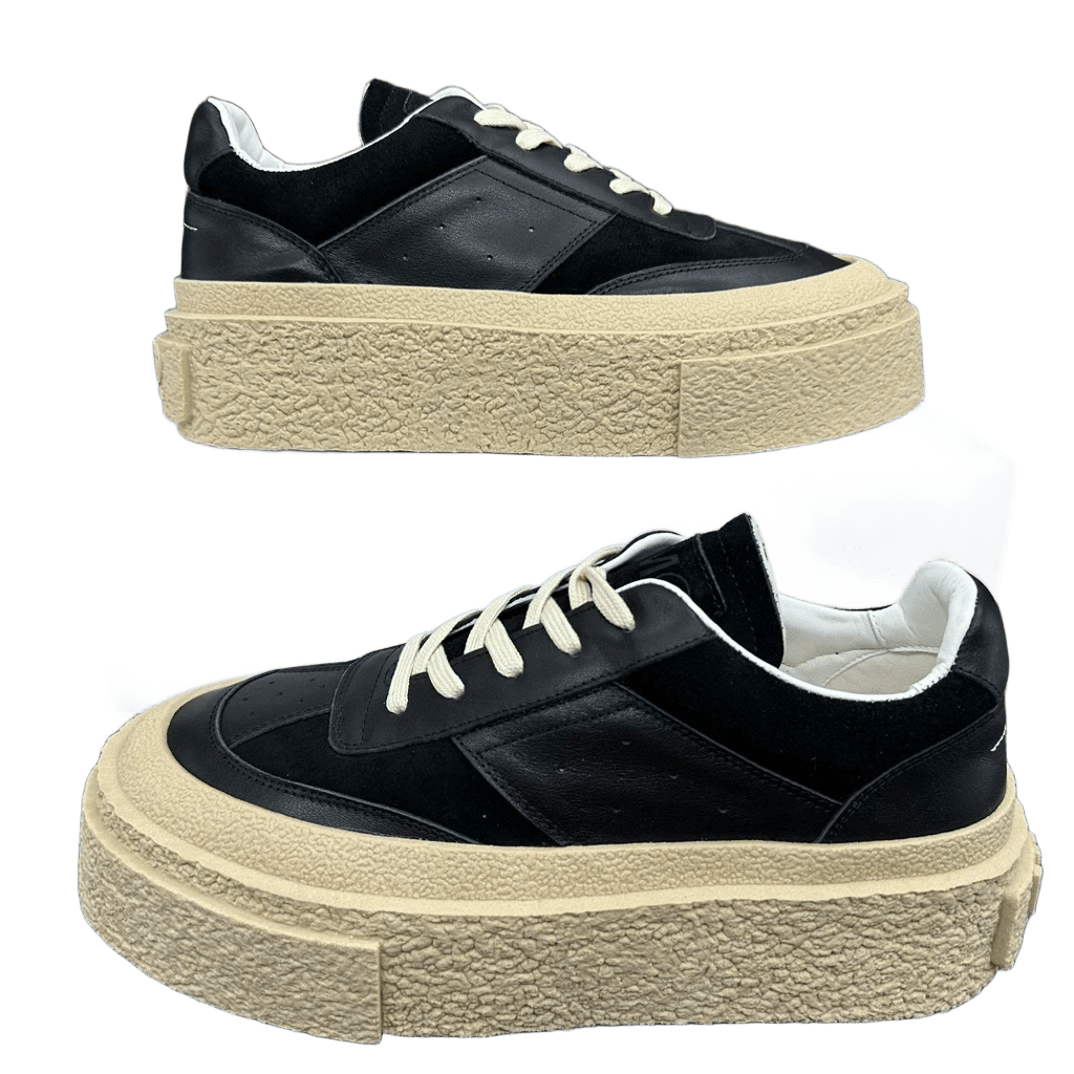 Maison Margiela Black Leather Suede Platform Sneakers Unisex