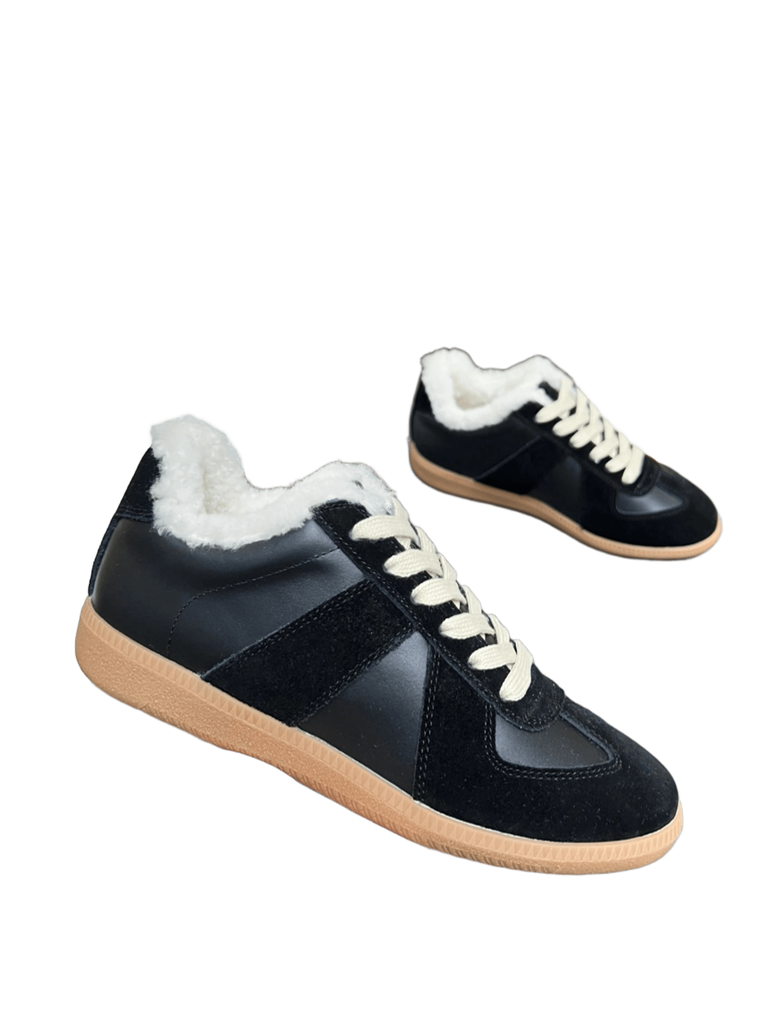 Maison Margiela Black Leather Suede Shearling Sneakers