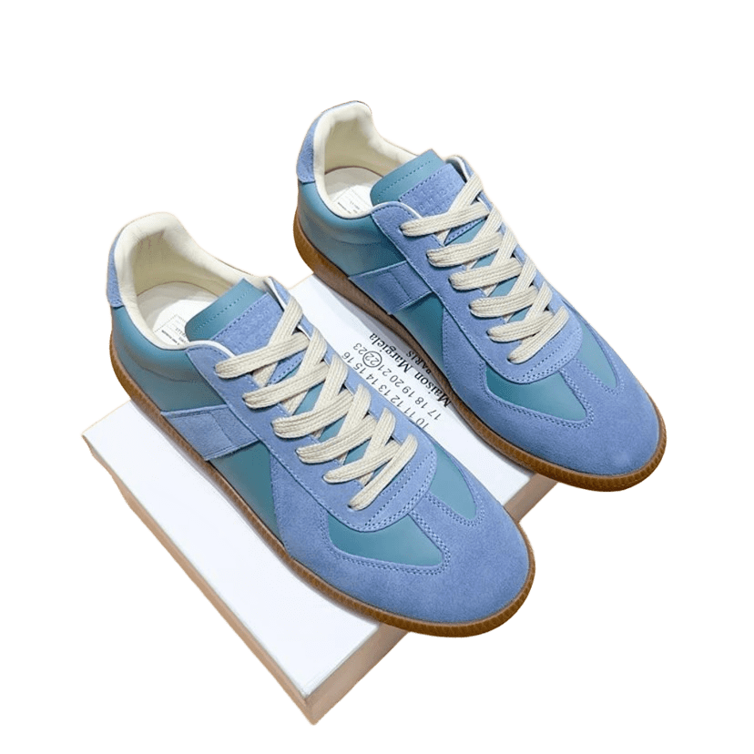 Maison Margiela Blue Green Suede Leather Low Top Sneakers