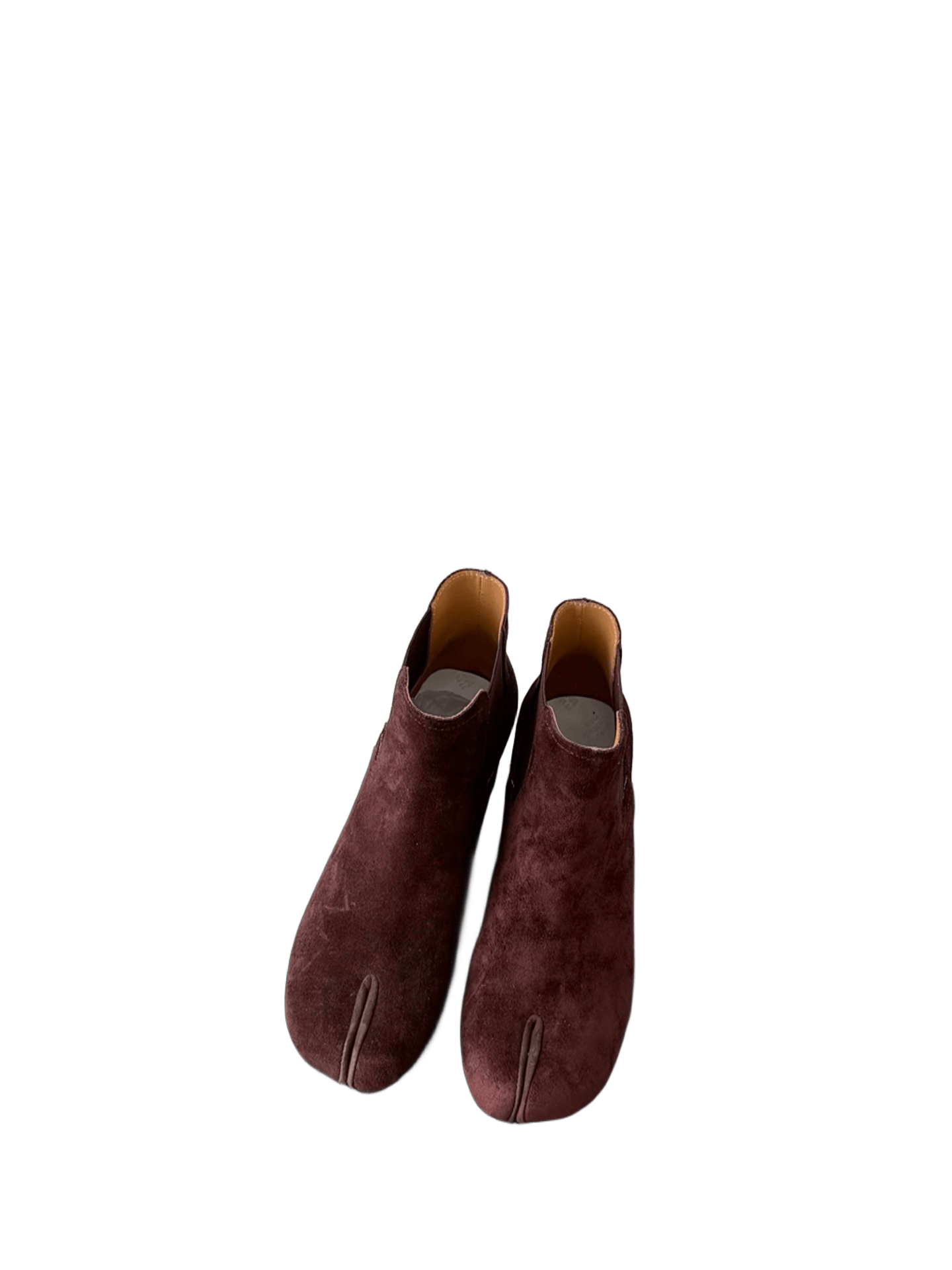 Maison Margiela Burgundy Suede Tabi Ankle Boots Low Heel