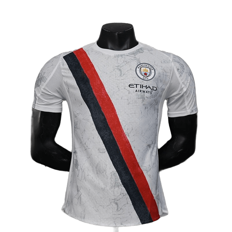 Manchester City Classic Football Shirt - White Red Black Stripe Breathable