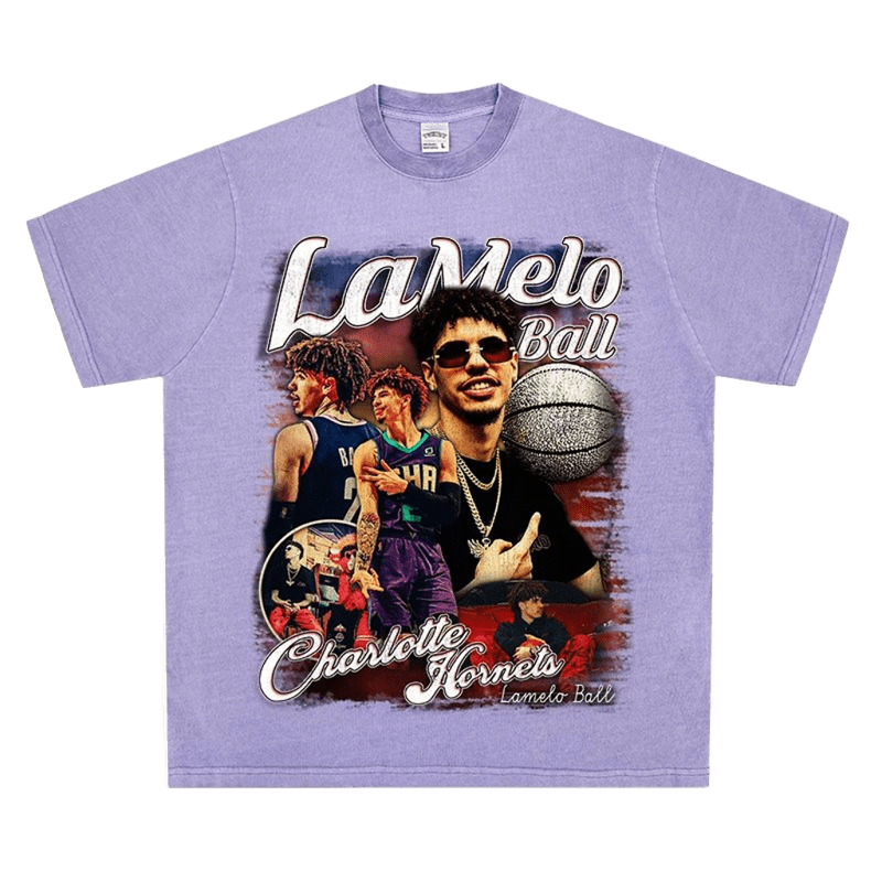 Meluo Ball Hornets Print Purple Tee - Unisex Cotton Streetwear