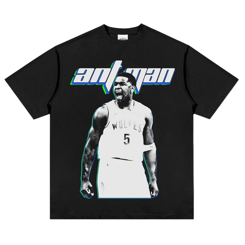 Men's Basketball Tee Wolves #5 Ant Man Print Streetwear Black T-shirt