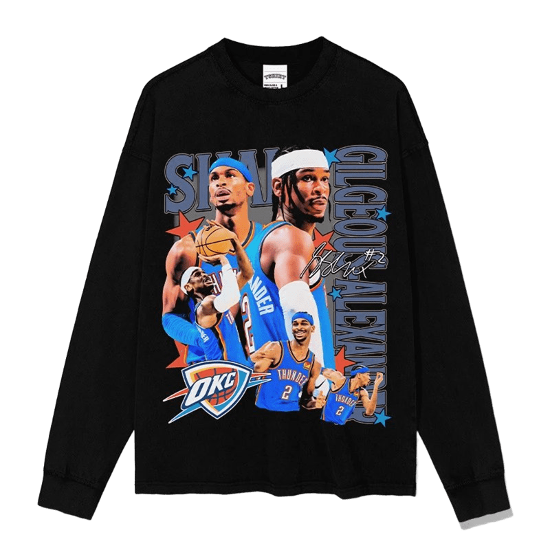 Men's Black Basketball T-Shirt with Player Print & Signatures