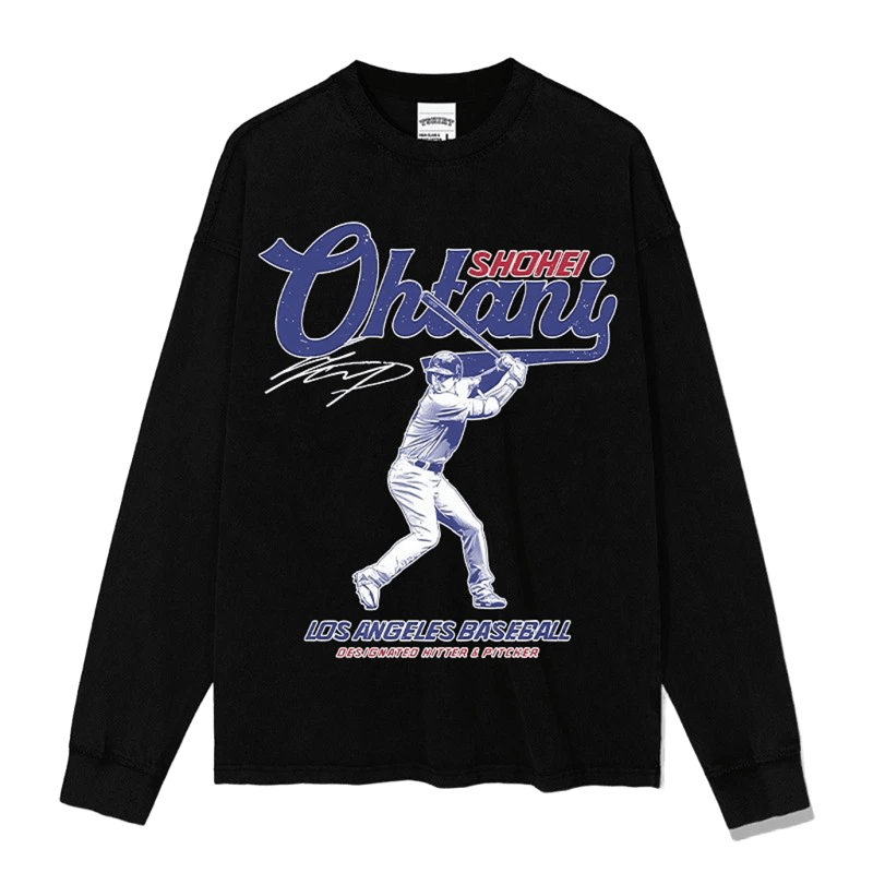 Men's Black Long Sleeve Tee - Shohei Ohtani LA Baseball Print