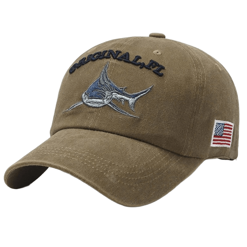 Men's Embroidered Blue Marlin Baseball Cap | Khaki Cotton