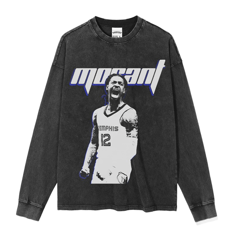 Men's Washed Black Basketball Print T-Shirt - Morant Memphis 12