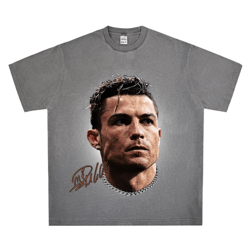 Men's & Women's Gray Portrait Print Cotton T-Shirt