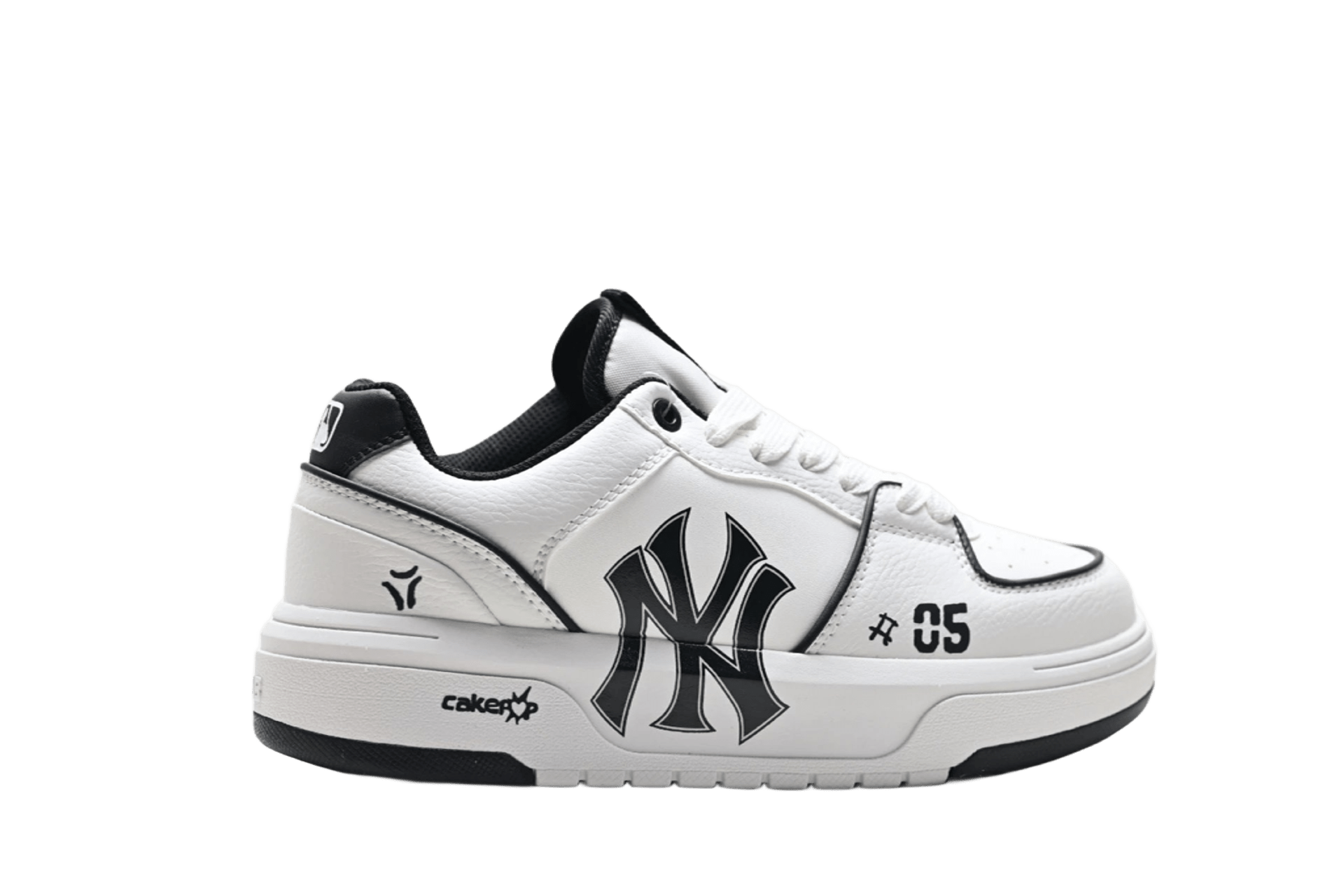 MLB NY 05 White Black Leather Platform Casual Sneakers