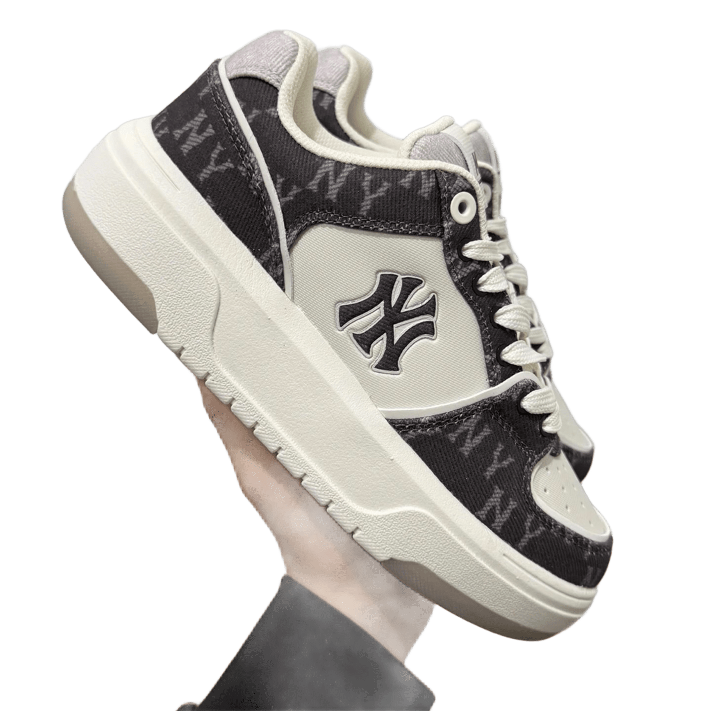 MLB NY Black White Gray Canvas Platform Sneakers