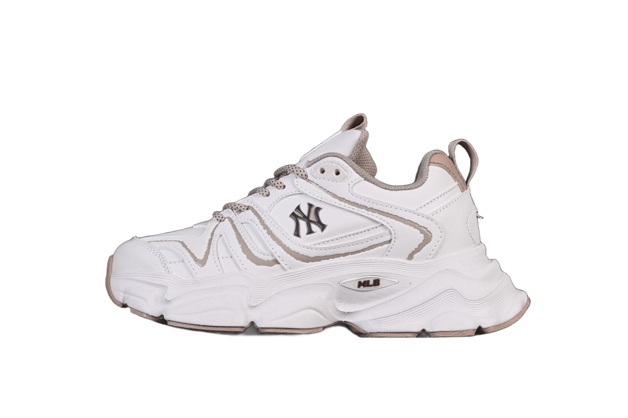 MLB NY Emblem Chunky Dad Shoes In White & Pink Leather