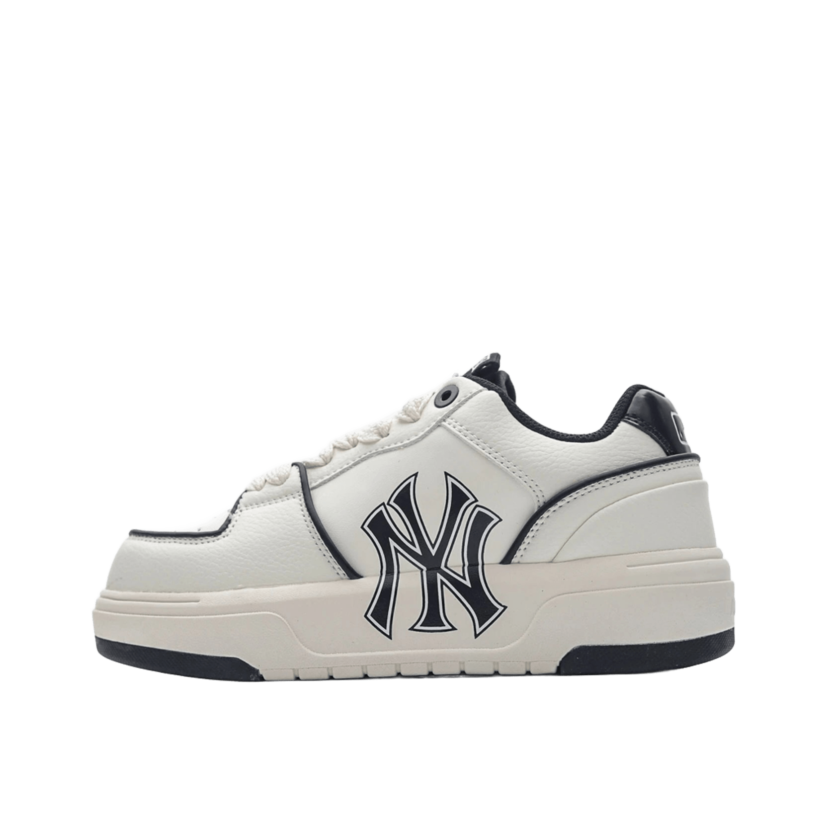 MLB NY Emblem Off-White Black Leather Platform Sneakers