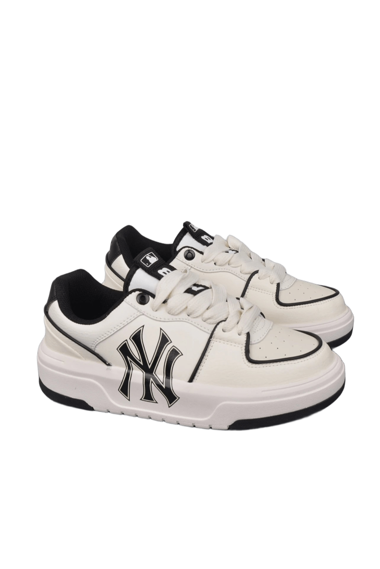 MLB NY Logo White Black Leather Sneakers