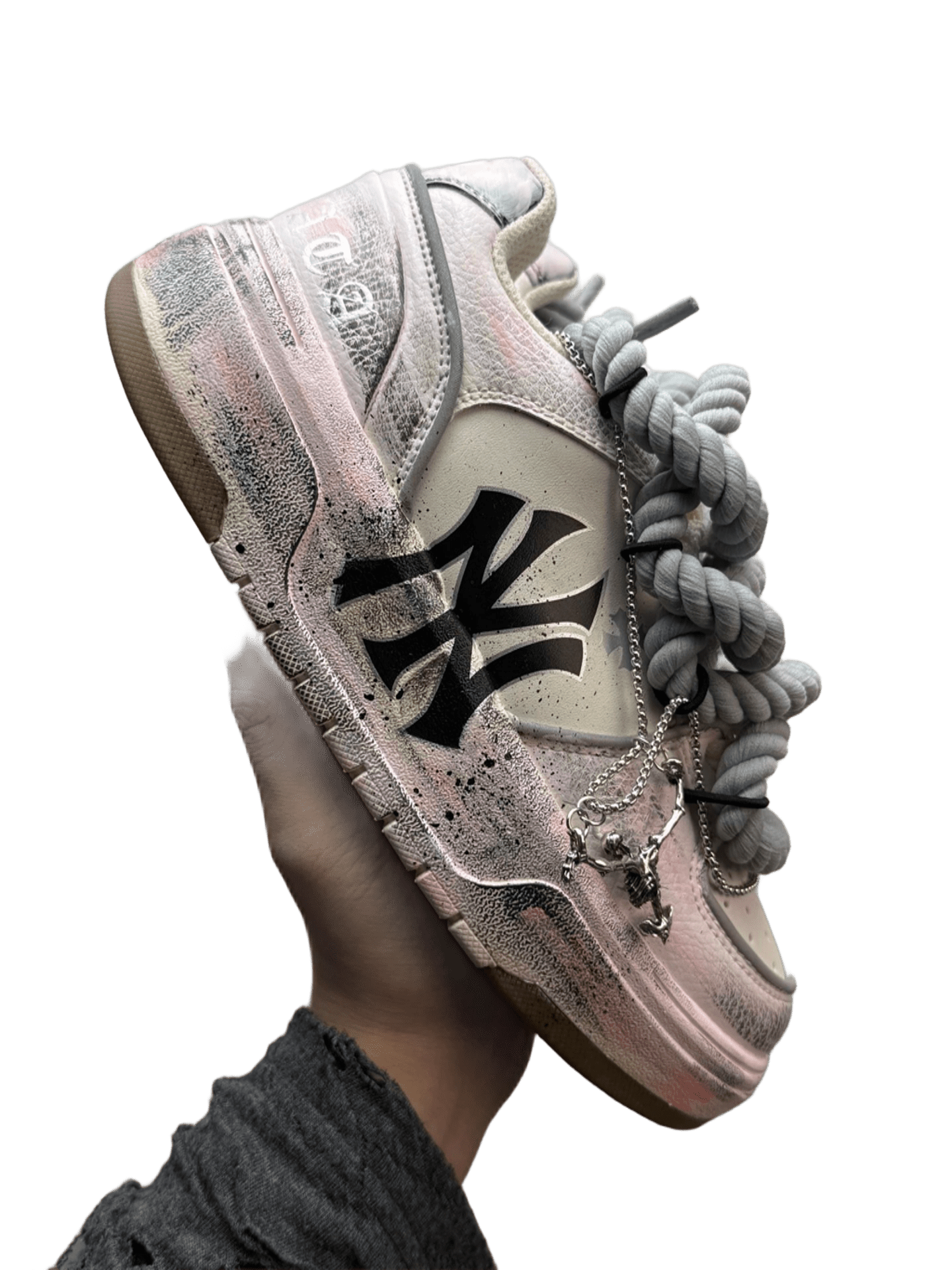 MLB Pink White Gradient Leather Graffiti Casual Shoes