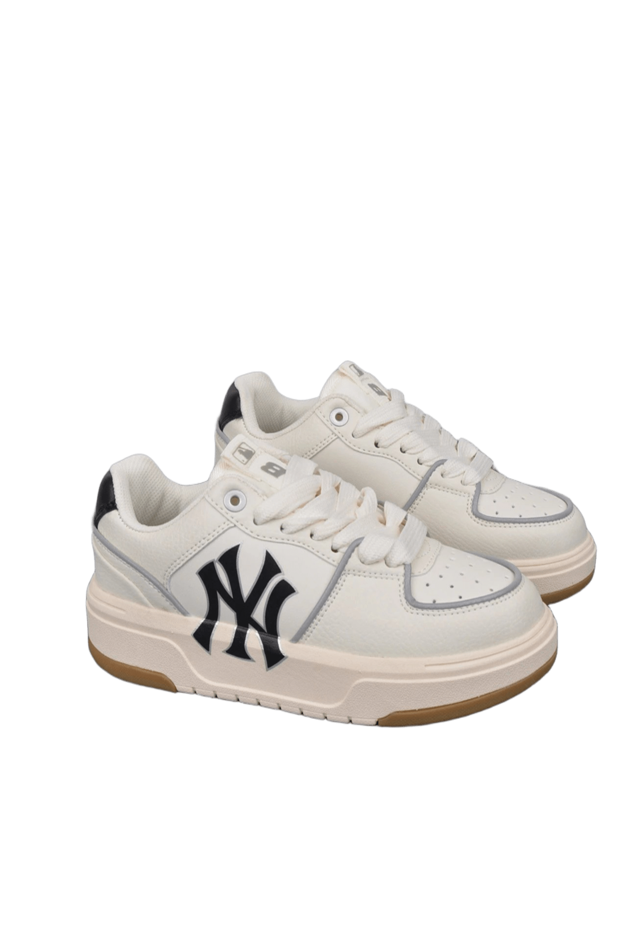 MLB White Chunky Leather Sneakers With Black NY Logo