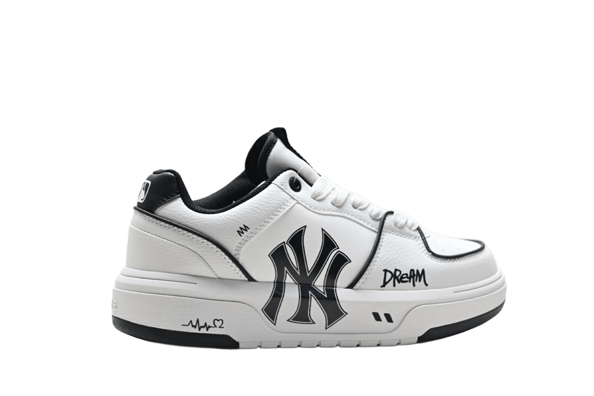 MLB White Leather Low-Top Casual Sneakers Street Style Platform Lace-Up Shoes