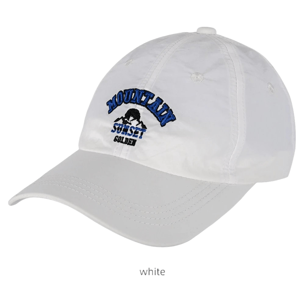 Mountain Sunset Baseball Cap - White Cotton Unisex Outdoor Hat