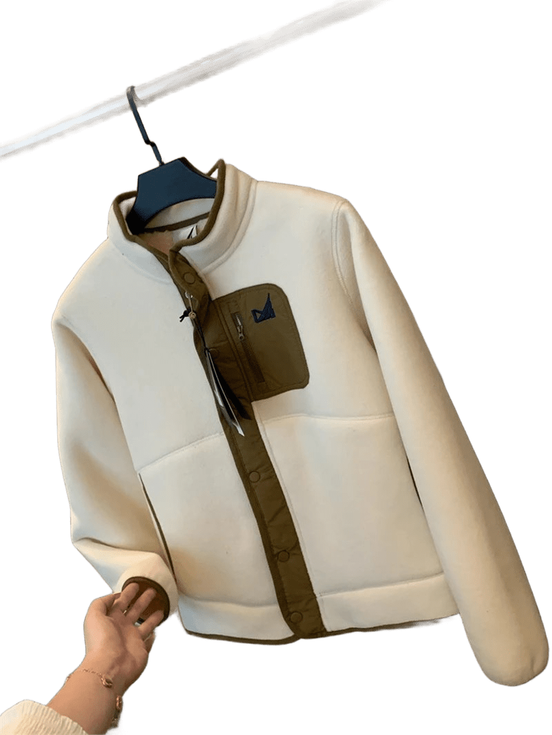 Nautica White Fleece Jacket, Stand Collar, Unisex