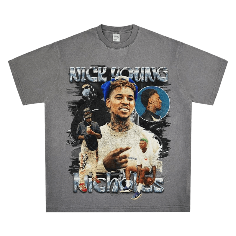 Nick Young Graphic Tee: Washed Grey Loose Fit T-Shirt