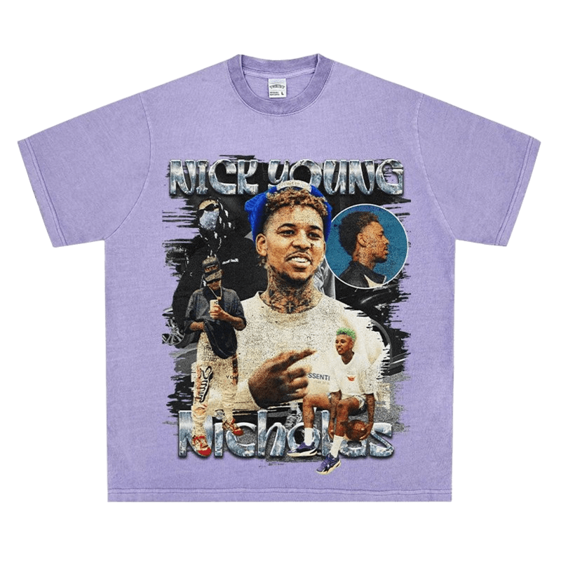 NICK YOUNG Purple Graphic Tee, Cotton Streetwear Unisex