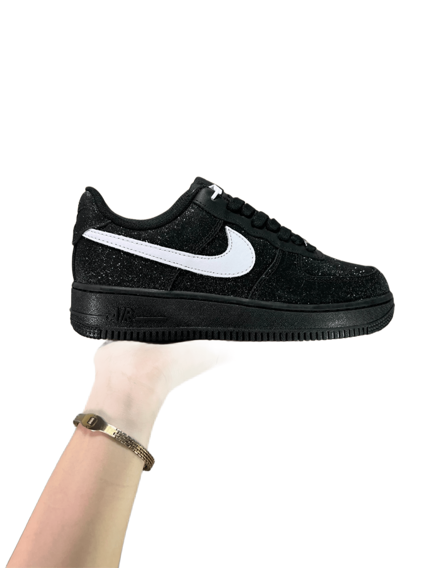 Nike Air Force 1 Low Black Sparkle Pink White Swoosh