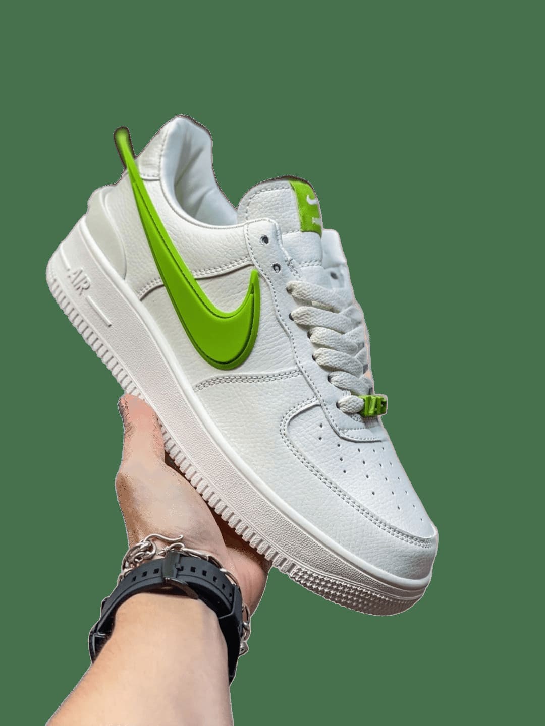 Nike Air Force 1 Low White Green Swoosh Casual Sneakers
