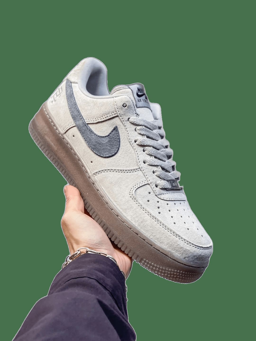 Nike Air Force 1 Suede Light Grey Retro Sneakers With Gum Sole