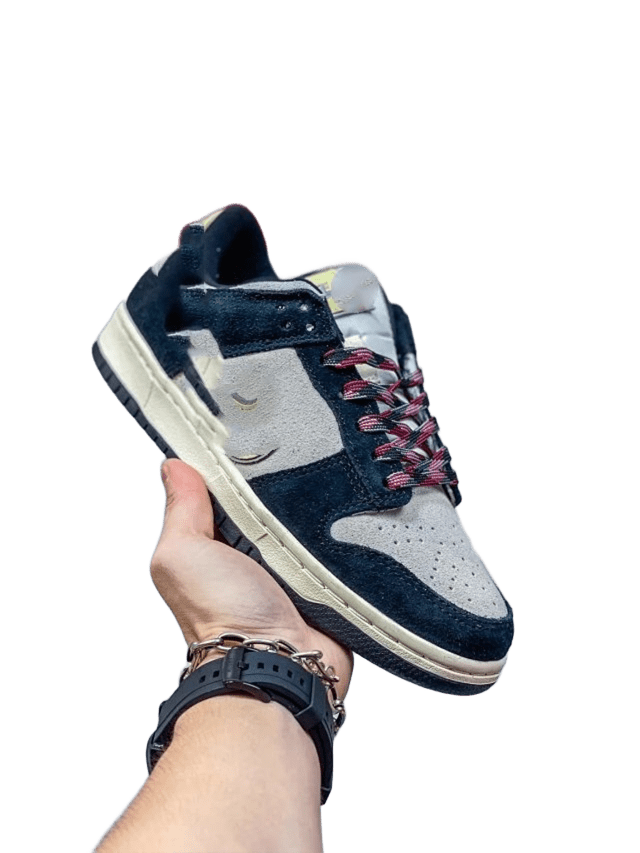 Nike Dunk Low Blue Grey Skate Shoes With Red White Laces