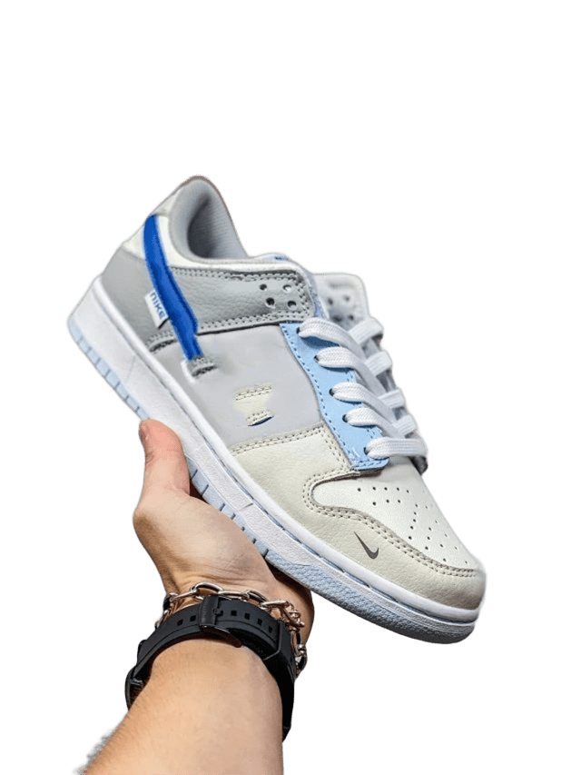 Nike Dunk Low Grey White Blue Suede Leather Sneakers