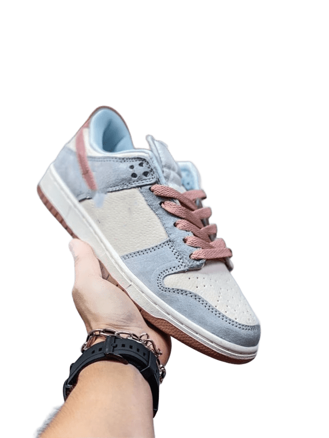 Nike Dunk Low Grey White Pink Suede Leather Sneakers