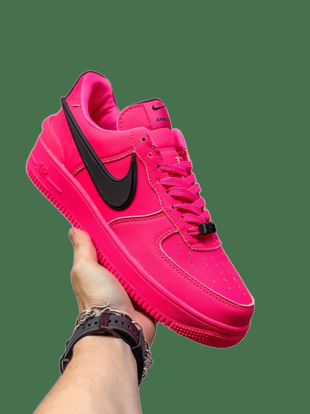 Nike x AMBUSH Air Force 1 Pink Black Swoosh Sneakers