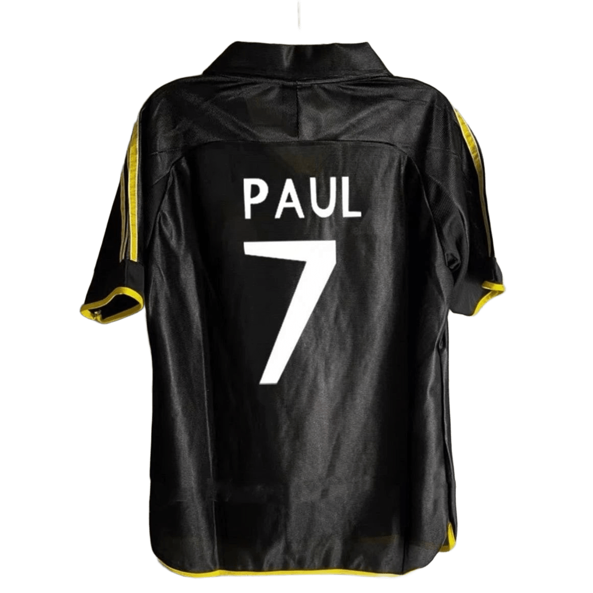 PAUL 7 Men's Quick Dry Mesh Sport Tee Black Yellow Striped