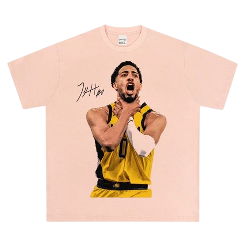 Pink Basketball Star Print Cotton Tee Unisex Street Sport