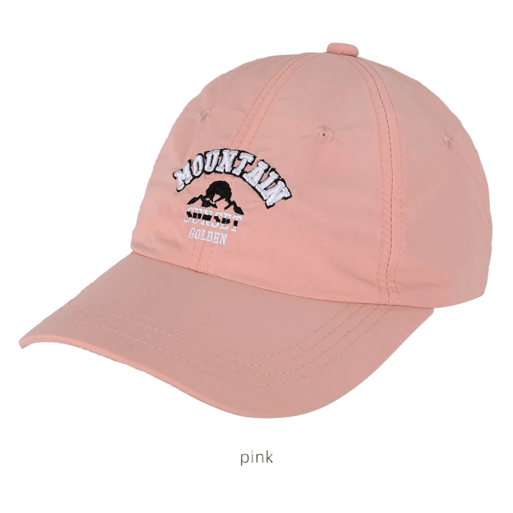 Pink Nylon Baseball Cap Embroidered Mountain Sunset Unisex