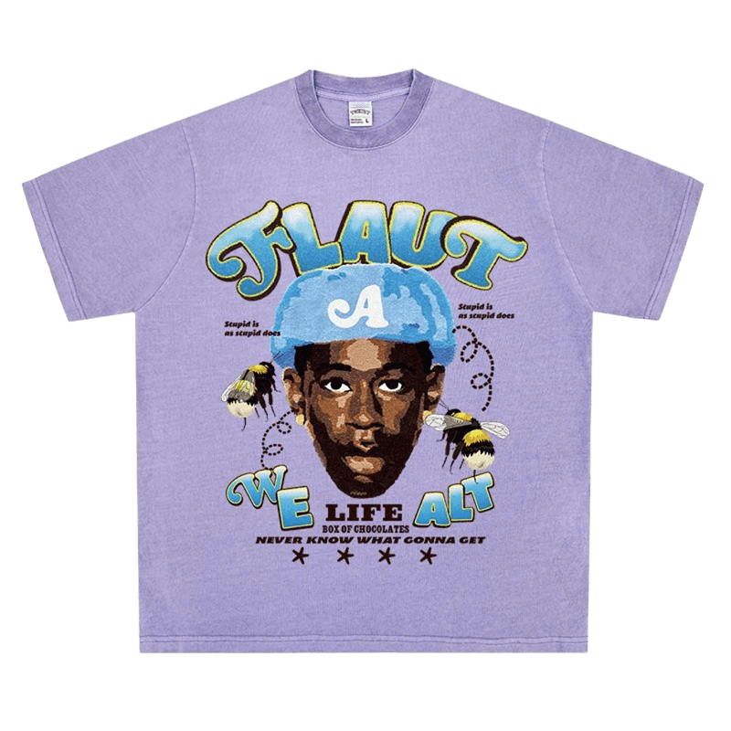 Purple Cotton Bee Print T-Shirt | Unisex Streetwear Tee