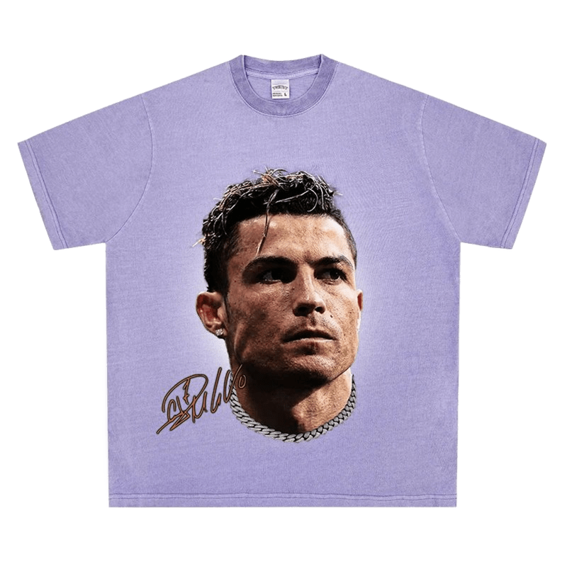 Purple Graphic Tee Unisex Streetwear with Silver Chain & Gold Print