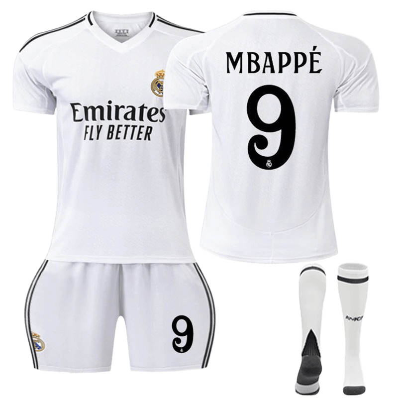 Real Madrid Mbappe Home Kit #9 White Breathable