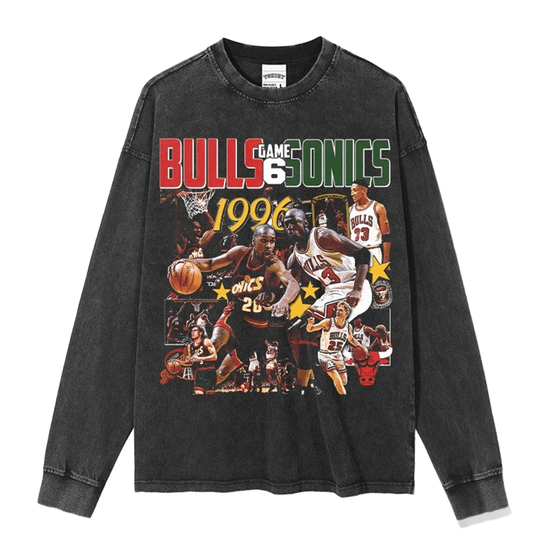 Retro 1996 Bulls Sonics Game 6 Basketball Tee