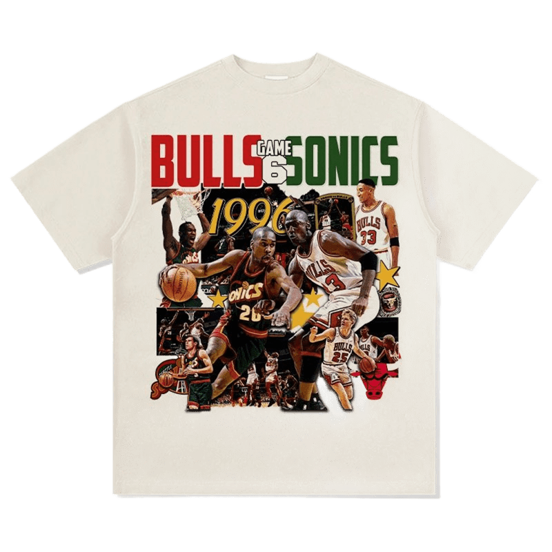 Retro 1996 Bulls vs Sonics Beige Basketball Tee
