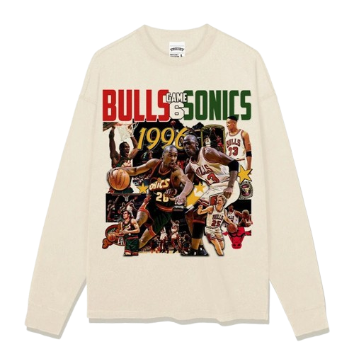 Retro 90s Bulls vs Sonics Basketball Tee Loose Fit